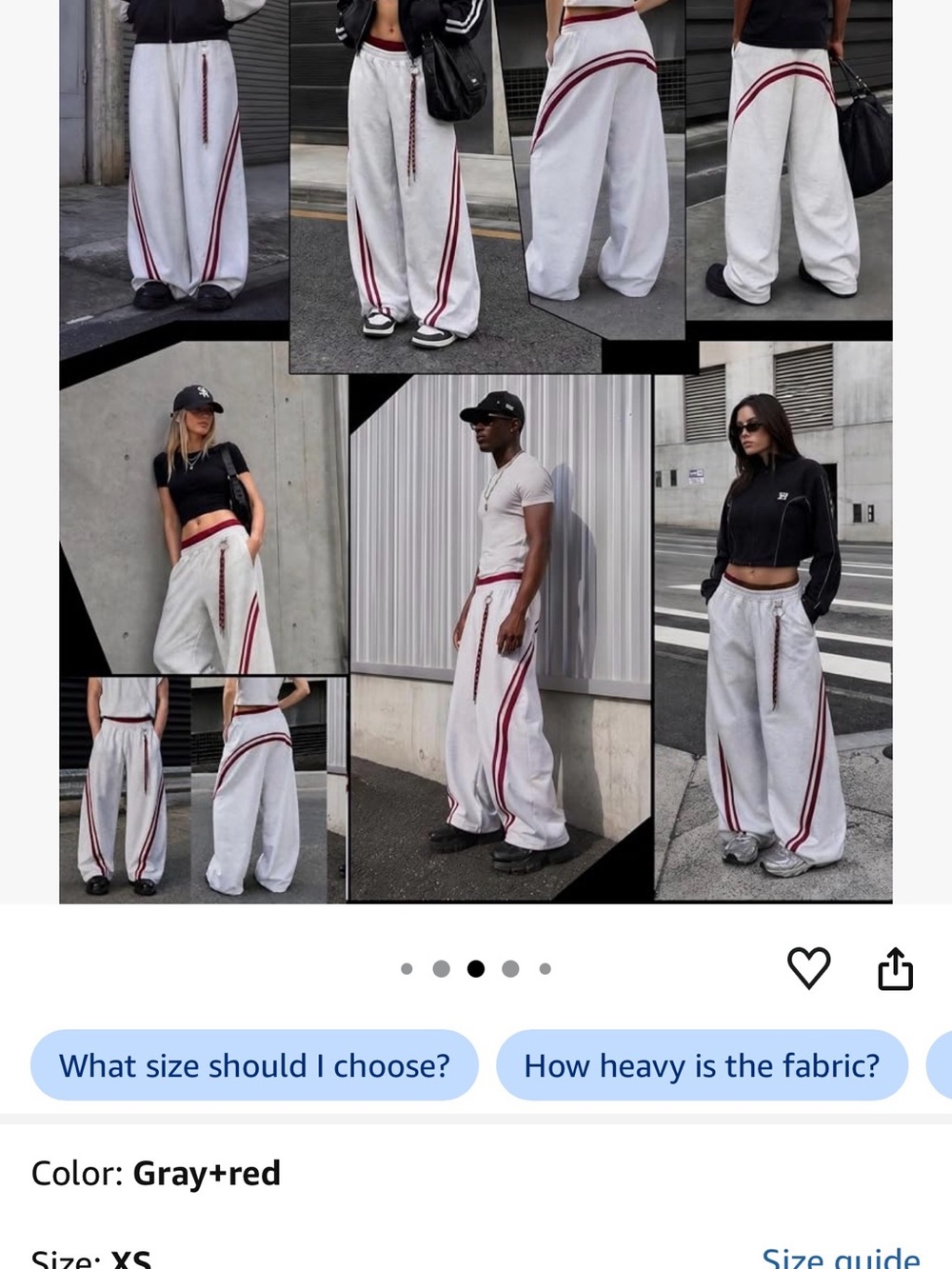 NWT Vamtac Size XS Baggy Wide Leg Gray Sweatpants with Red Stripe